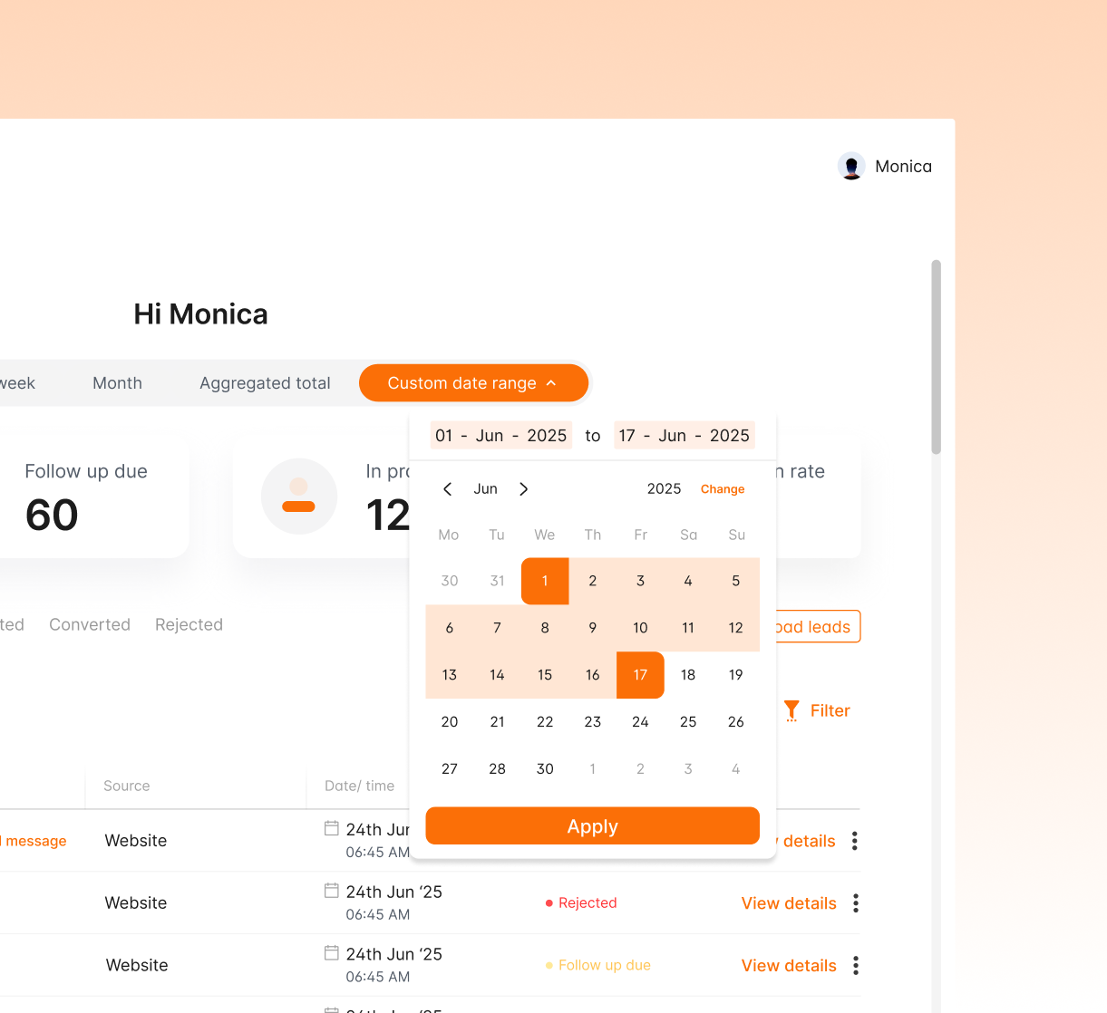 CRM dashboard detail screen