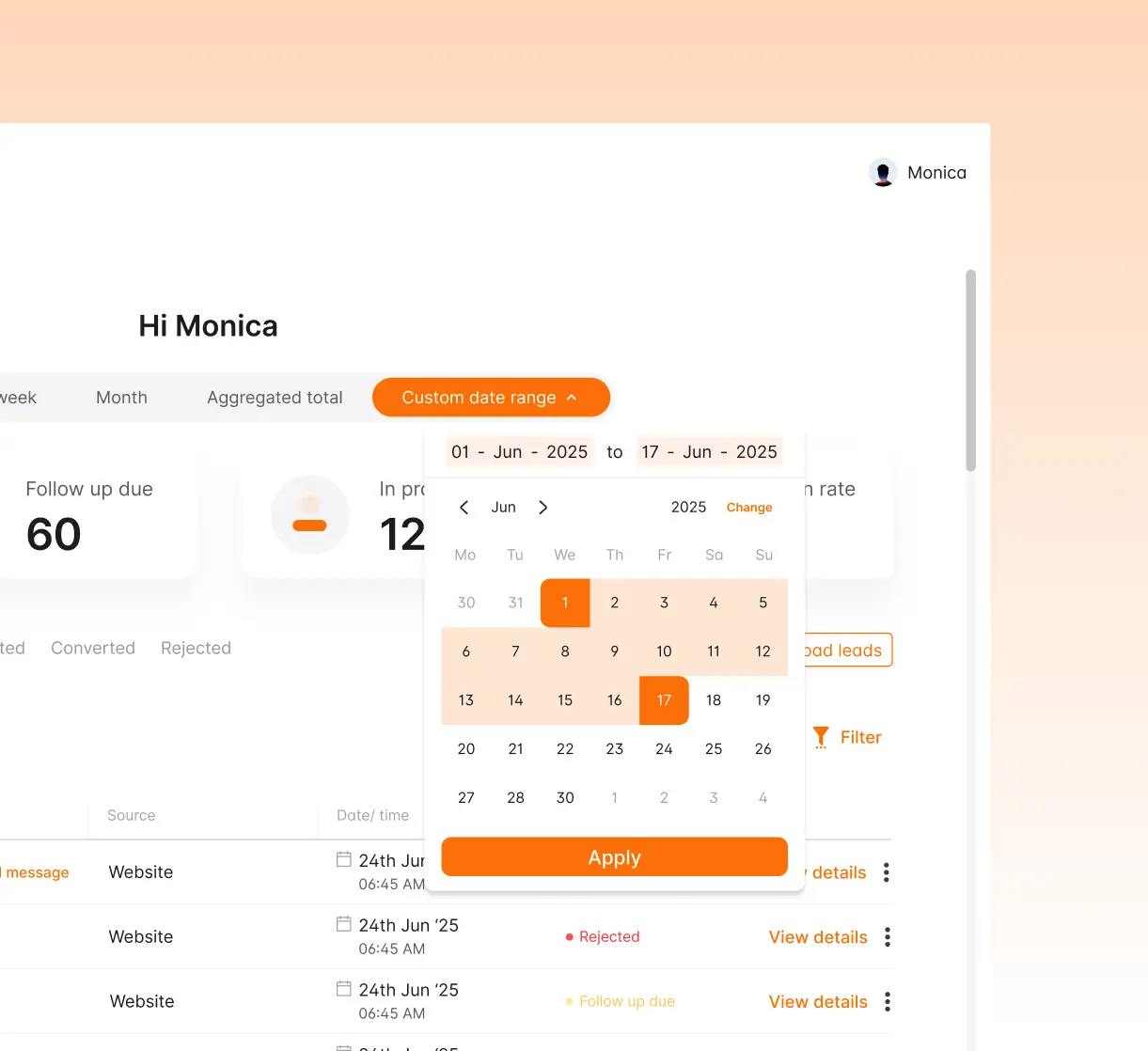 CRM dashboard detail screen