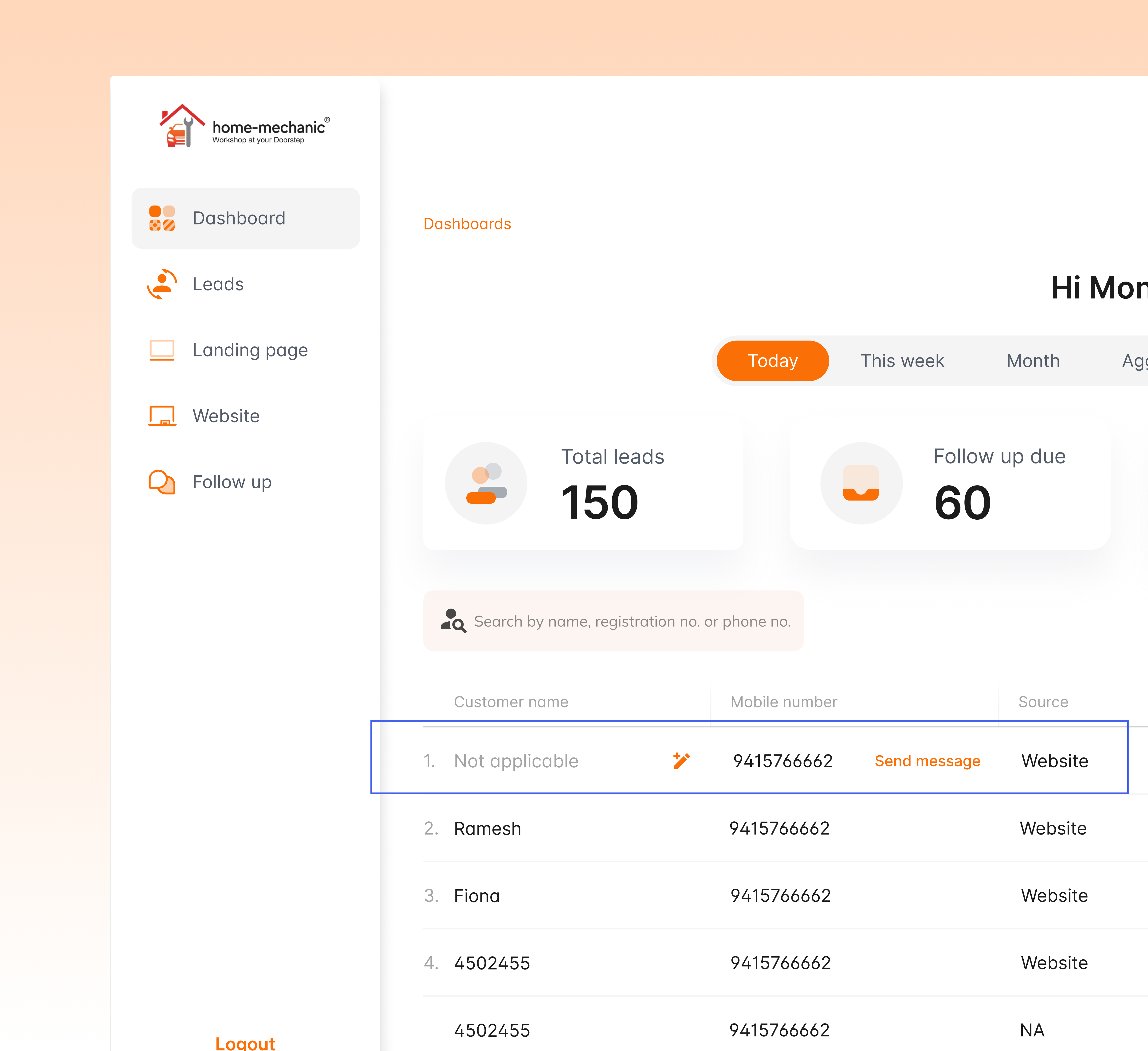 CRM workflow snapshot
